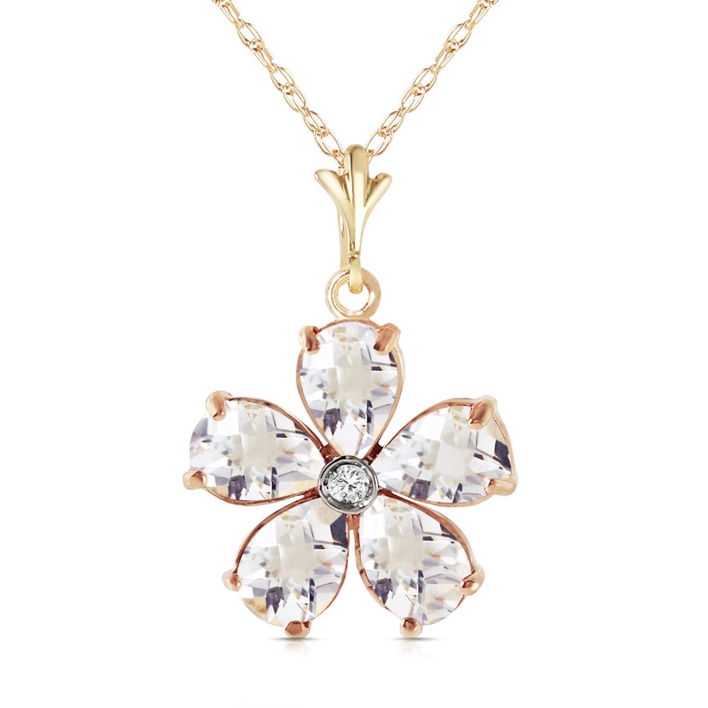 GOLD NECKLACE WITH NATURAL WHITE TOPAZ & DIAMOND - Picture 2 of 6